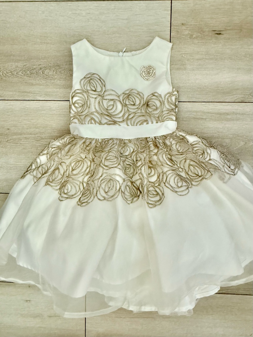 Disney White Belle Princess Dress with Gold Rosette Accents